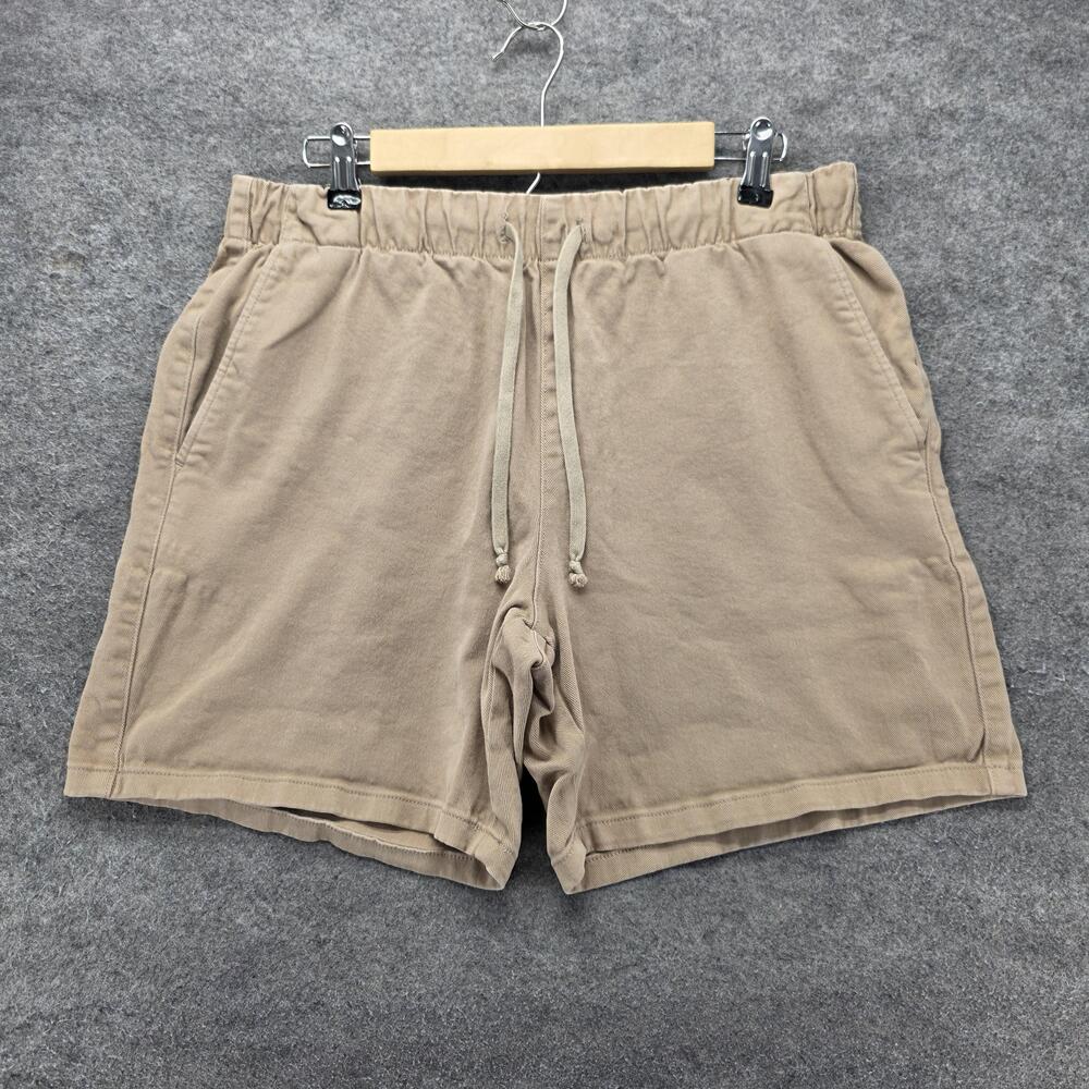 Everlane Shorts Mens L 33 Waist Beige Sweat Fleece Drawstring Pockets 6 Inseam